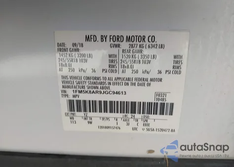 2018 Ford Police Interceptor z USA, uszkodzony, nr VIN 1FM5K8AR9JGC94613